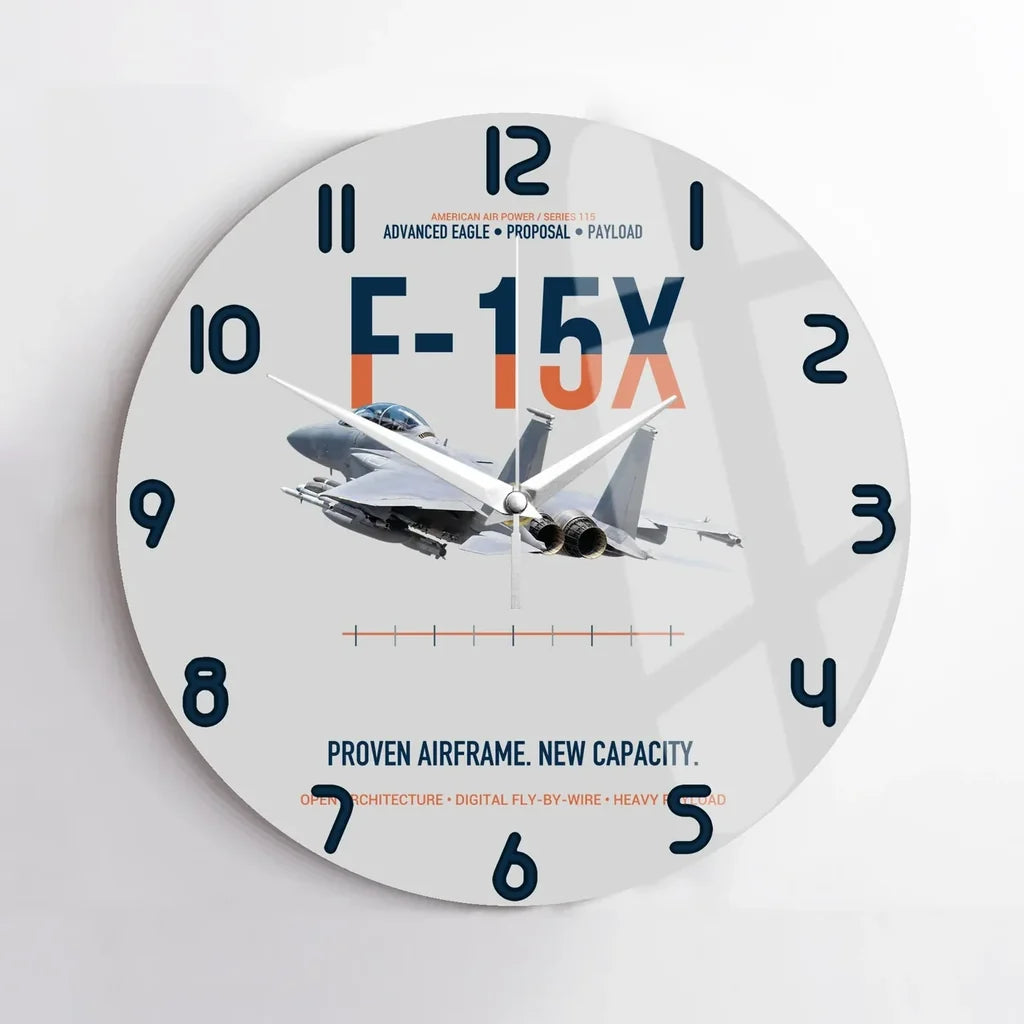 F-15X Advanced Eagle Proposal Proven Airframe New Capacity design on light gray no frame wall clock