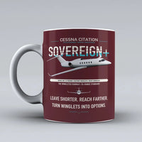 Thumbnail for Cessna Citation Sovereign+ design on dark red ceramic mug, double-side print