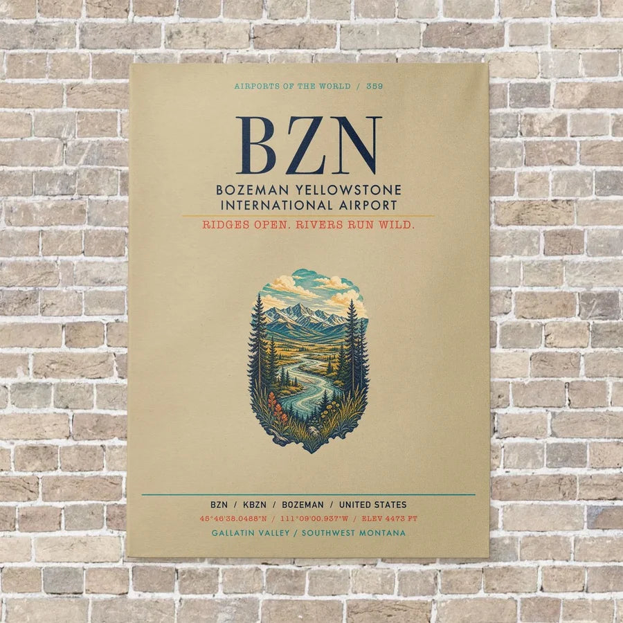Bozeman Yellowstone International Airport BZN vertical canvas print - no frame - beige background