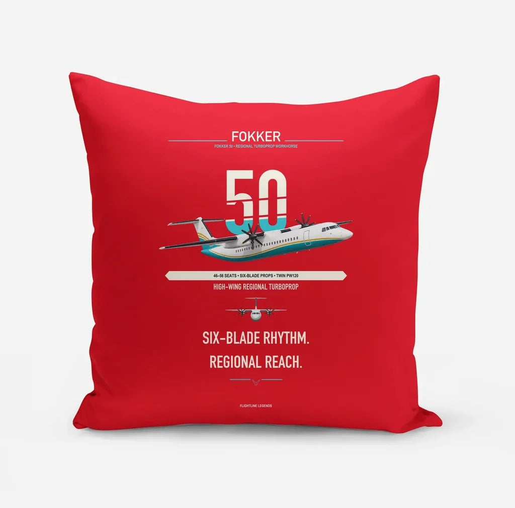 Fokker 50 design on red pillow