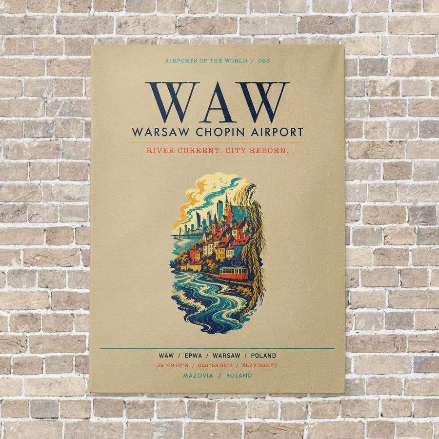 Warsaw Chopin Airport WAW vertical canvas print - no frame - beige background