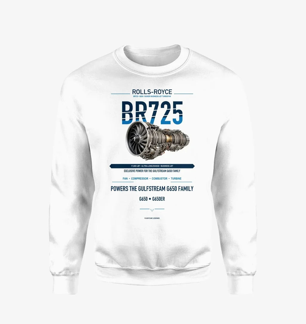 BR725 design on white sweatshirt