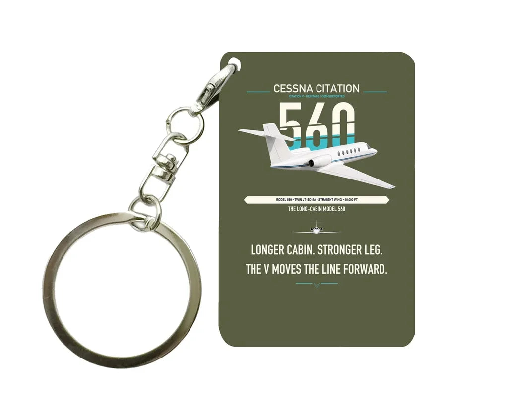 Cessna Citation 560 - Citation V design on green army designed key chain, double-side print