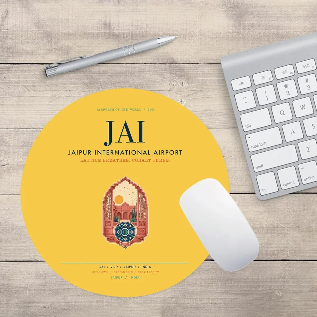 Jaipur International Airport (JAI) design on yellow round mouse pad
