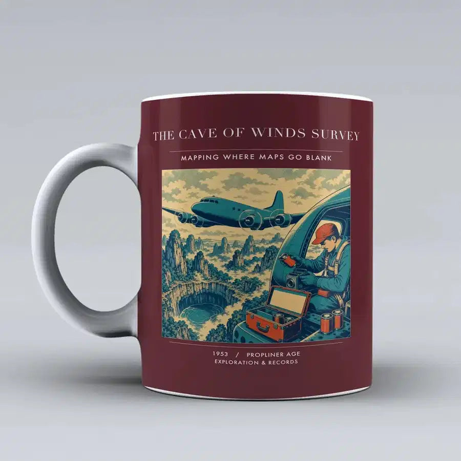 VINTAGE G4293 - The Cave Of Winds Survey - Ceramic Mug design on darkred