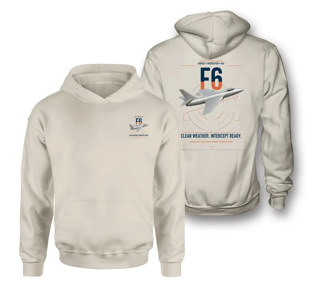 Hawker Hunter F6 design on khaki double-side hoodie, double-side print