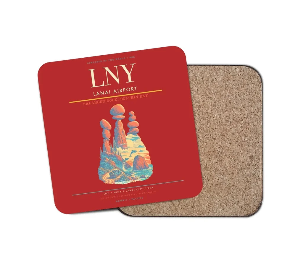 Lanai Airport (LNY) design on red 1 piece coaster