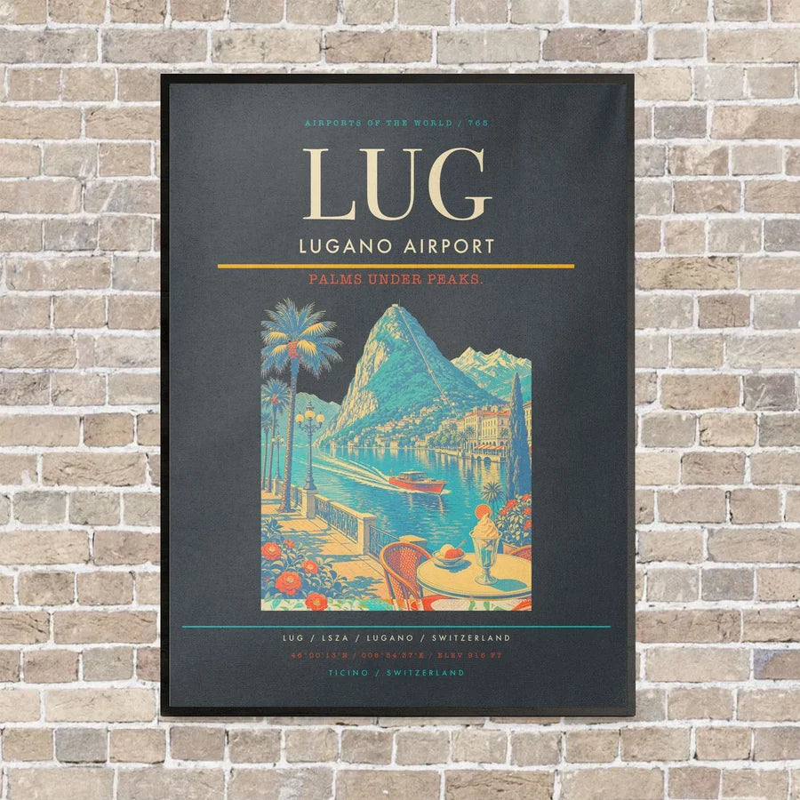 Lugano Airport LUG vertical canvas print - framed - gray background