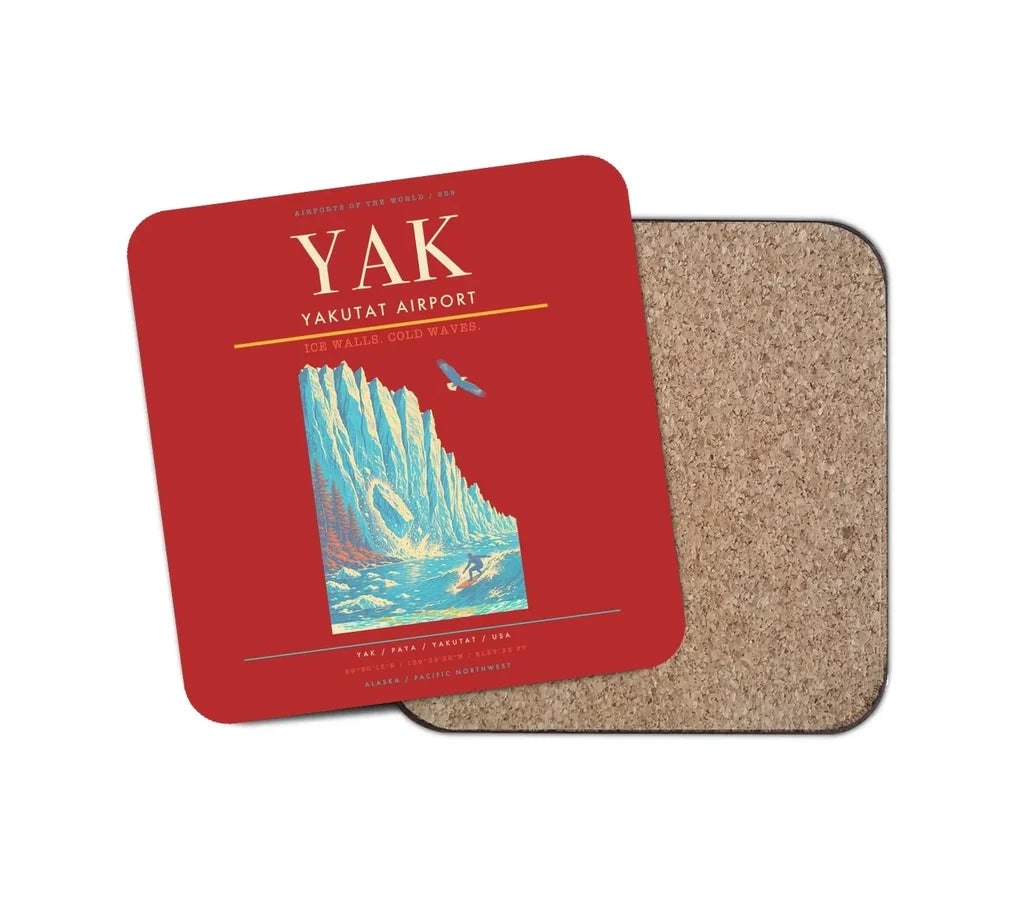 Yakutat Airport (YAK) design on red 1 piece coaster
