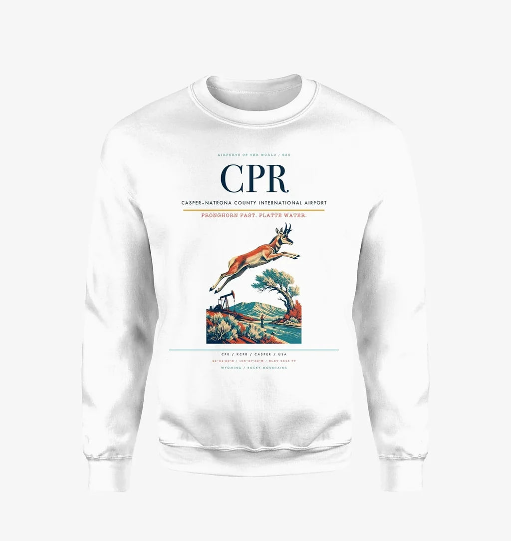 Casper–Natrona County International Airport (CPR) design on white sweatshirt