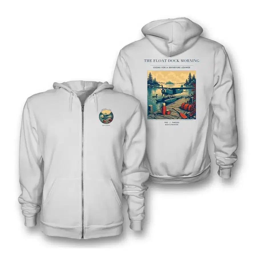 VINTAGE G4195 - The Float Dock Morning - Premium Zipped Hoodie design on white
