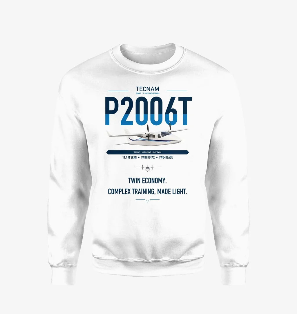Tecnam P2006T design on white sweatshirt