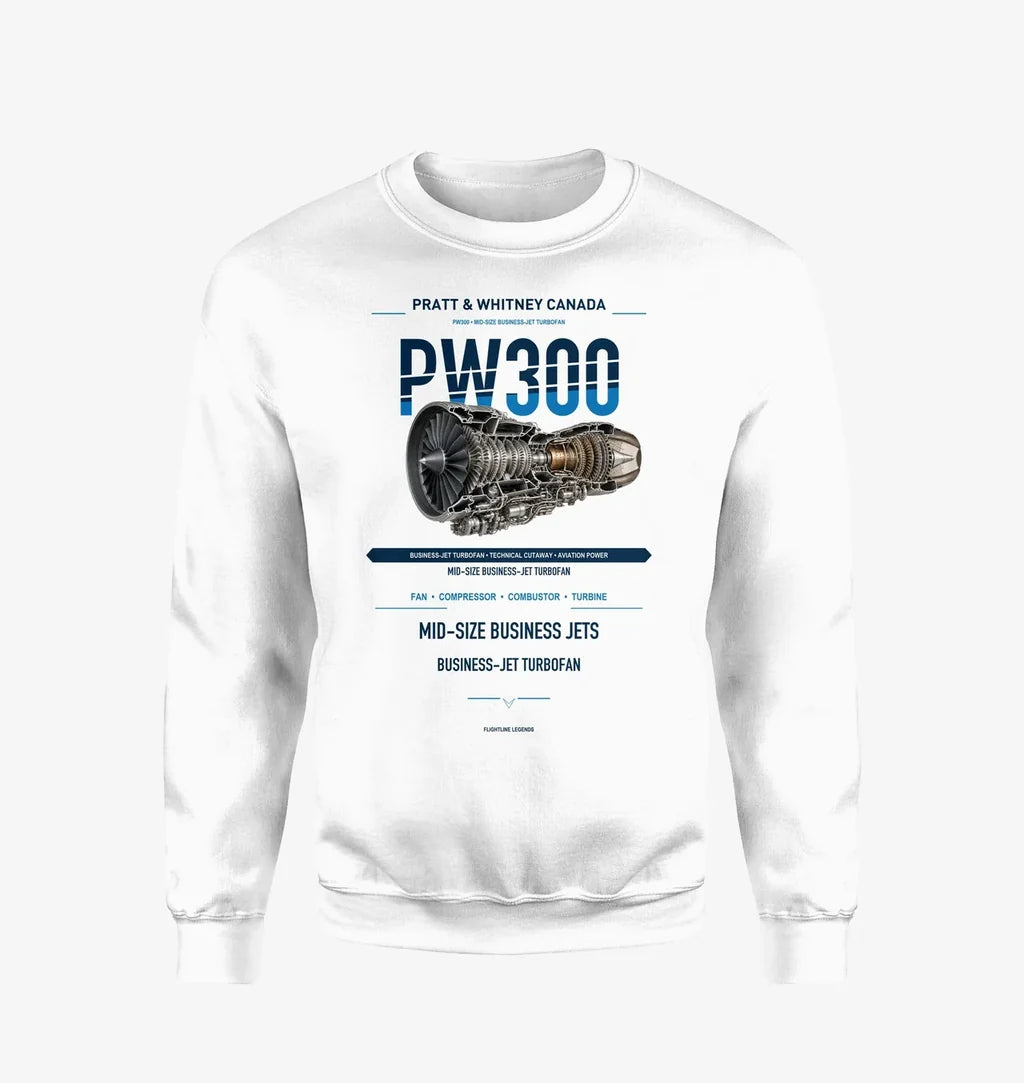PW300 design on white sweatshirt