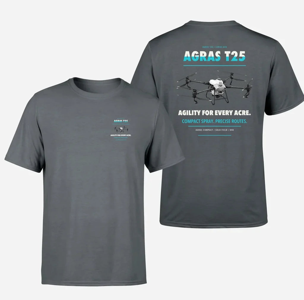 DJI Agras T25 design on gray t shirt