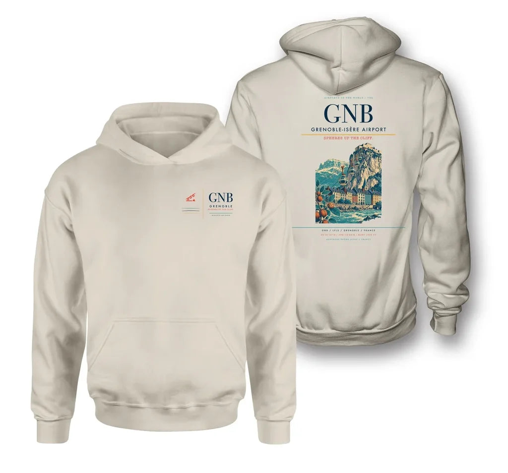 Grenoble-Isère Airport (GNB) design on khaki double-side hoodie