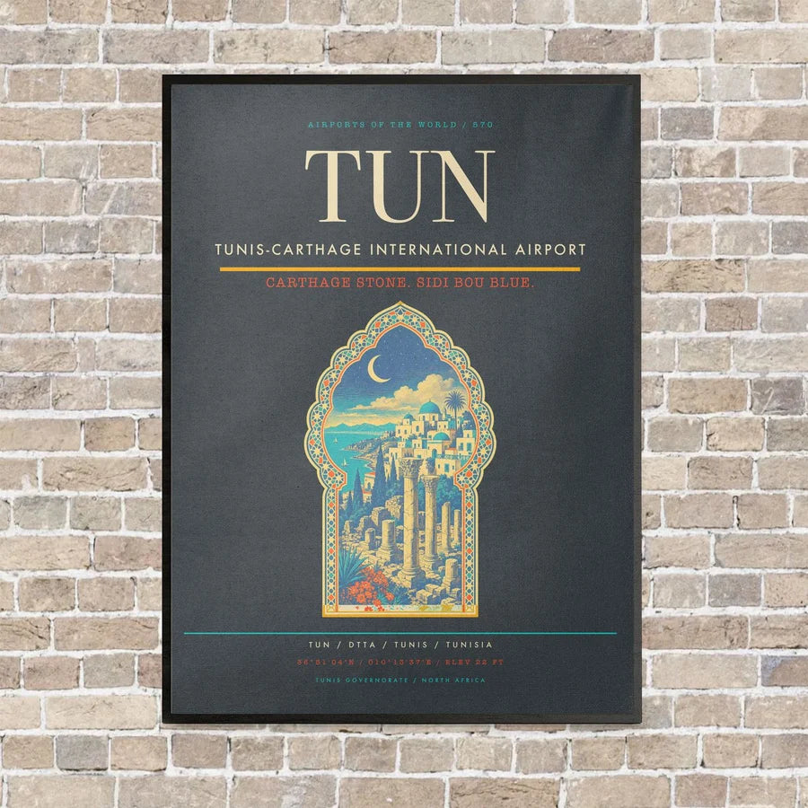 Tunis-Carthage International Airport TUN vertical canvas print - framed - gray background