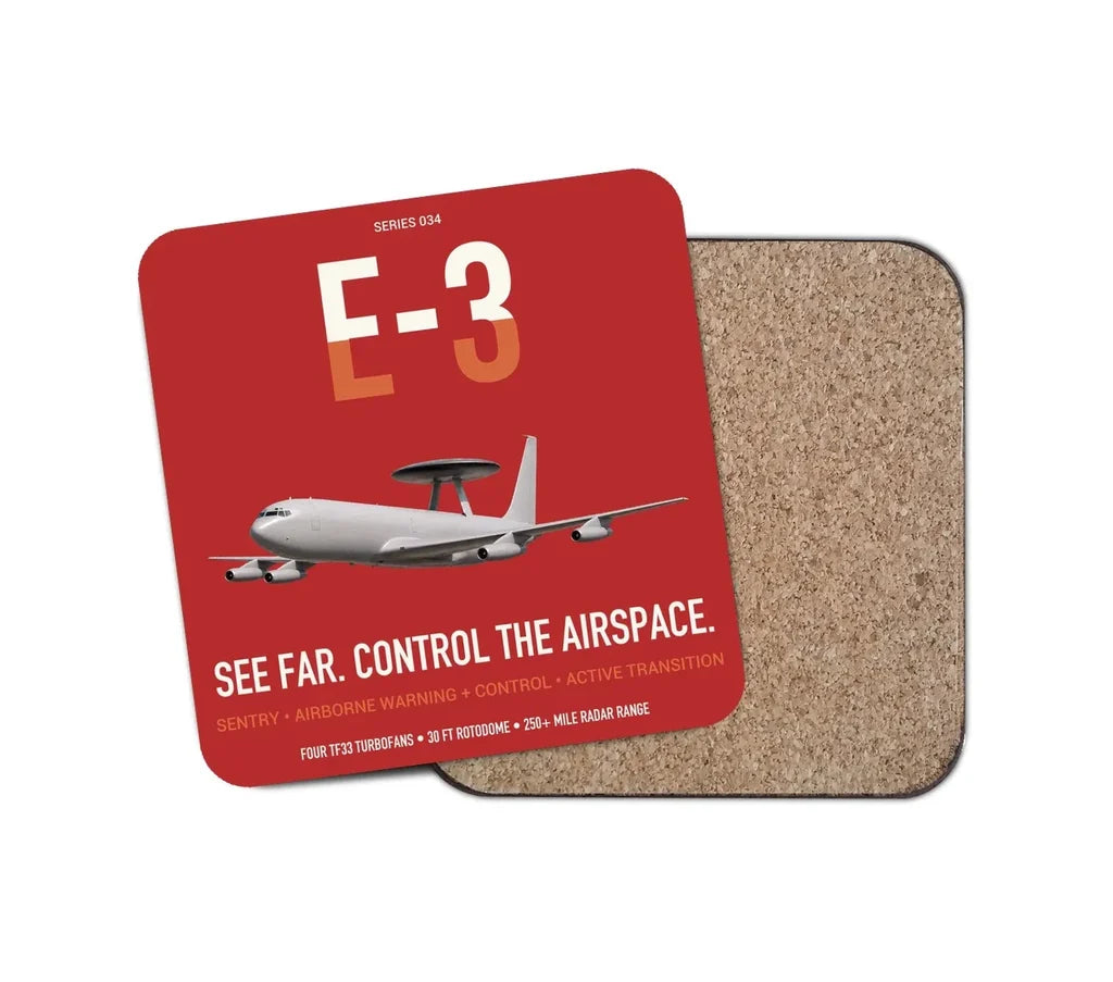 E-3 Sentry AWACS design on red 1 piece coaster