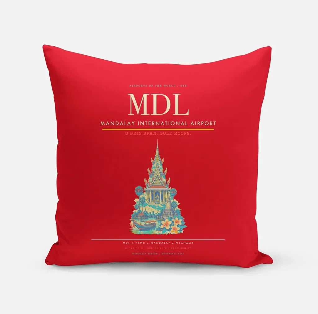 Mandalay International Airport (MDL) design on red pillow
