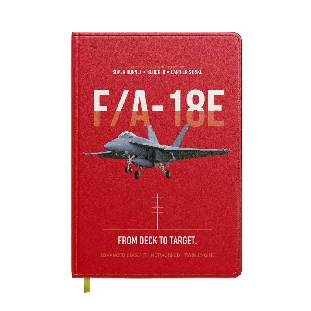 F-A-18E Super Hornet Block III From Deck To Target design on red notebook