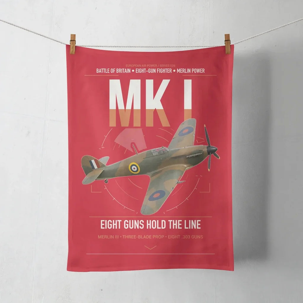 Hawker Hurricane Mk I design on red towel