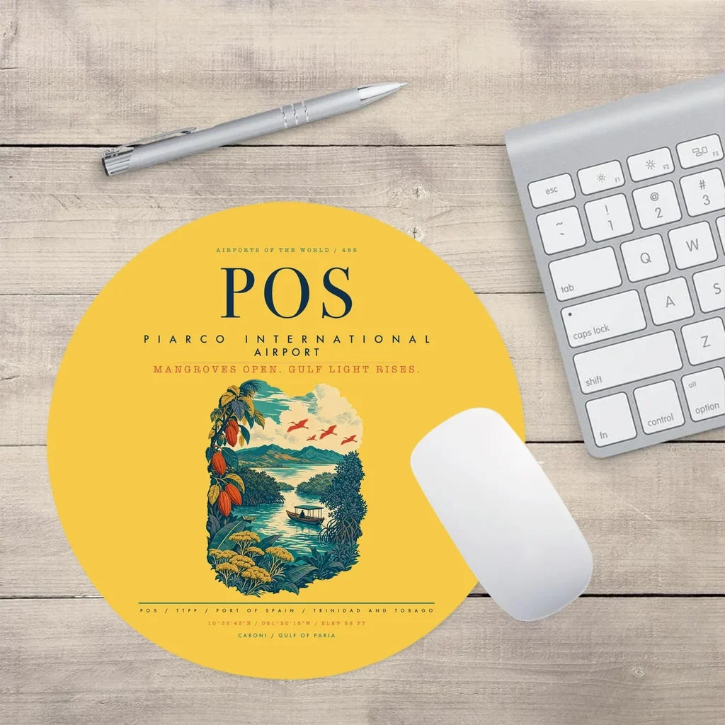 Piarco International Airport (POS) design on yellow round mouse pad