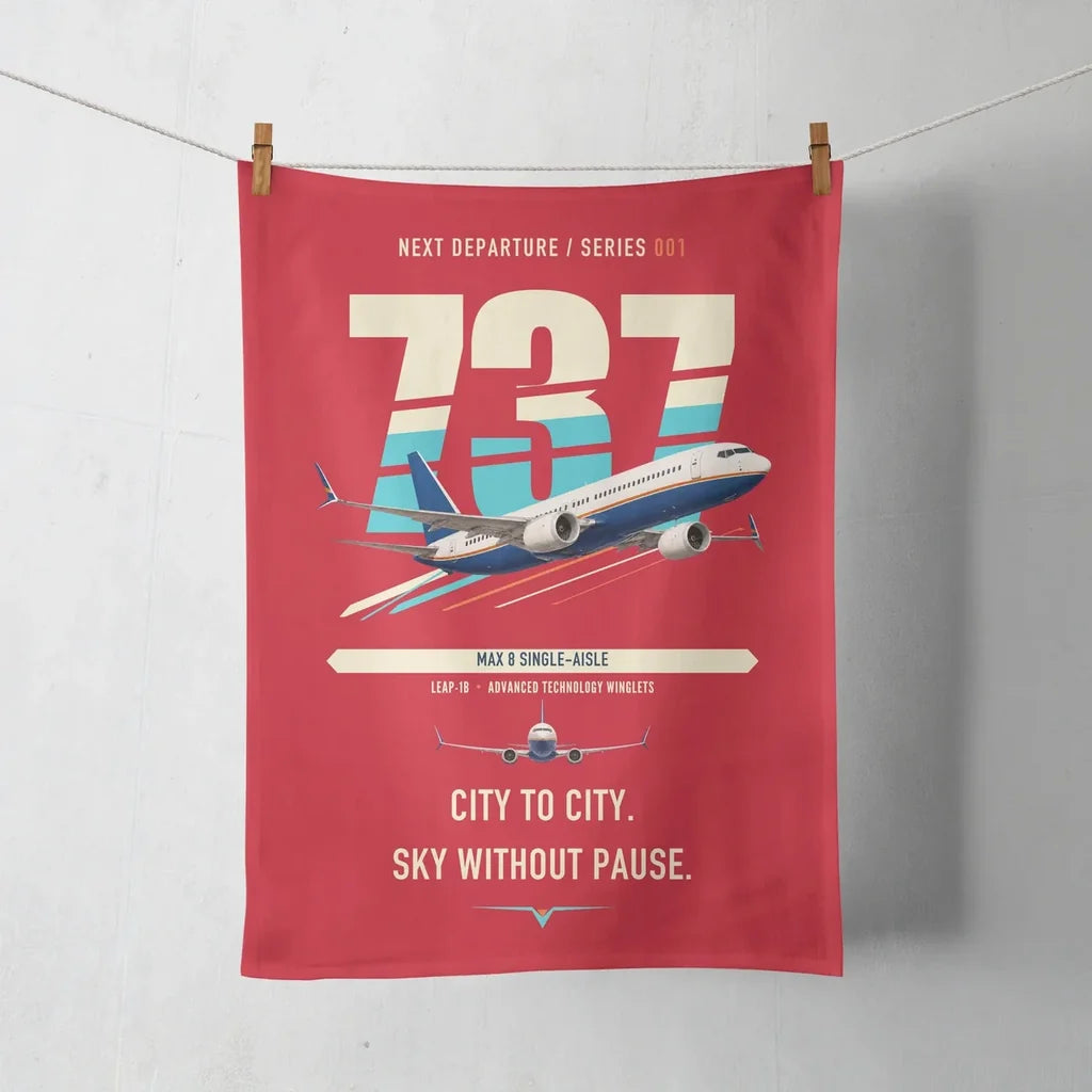 Boeing 737 MAX 8 design on red towel