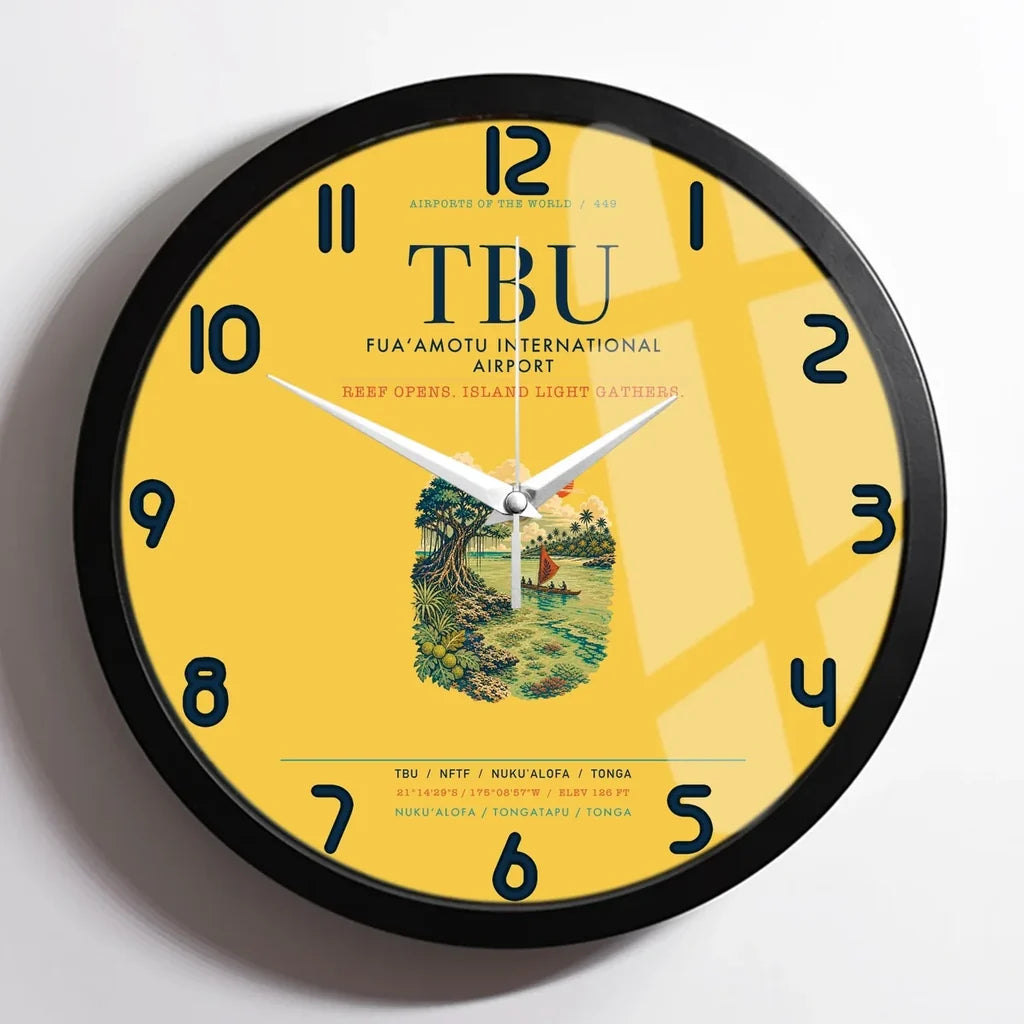 Fuaʻamotu International Airport (TBU) design on yellow framed wall clock