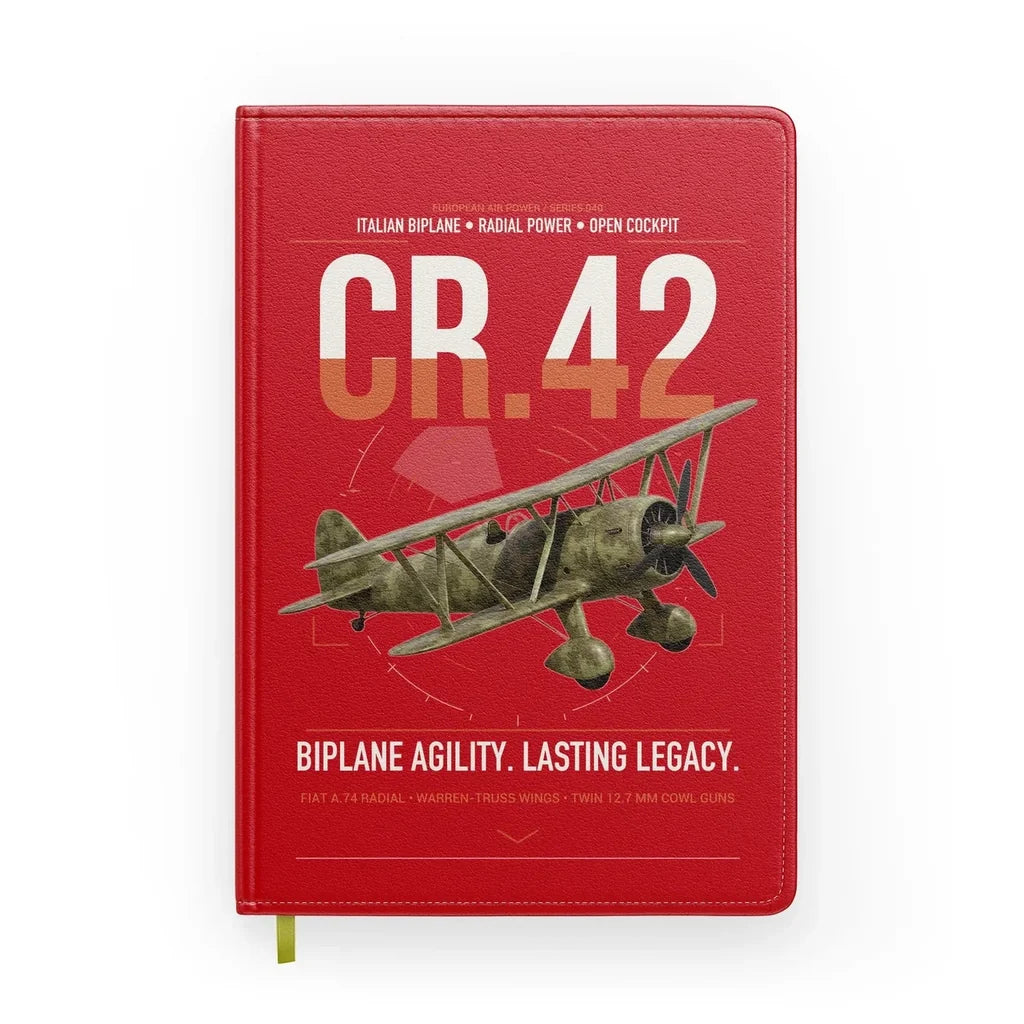 Fiat CR.42 Falco design on red notebook