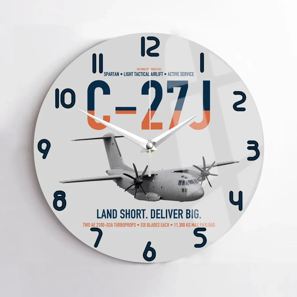 C-27J Spartan design on light gray no frame wall clock