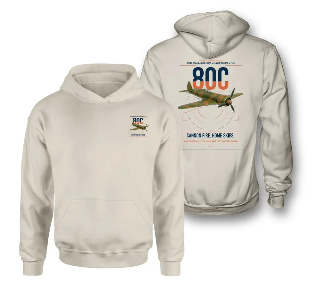 IAR 80C design on khaki double-side hoodie, double-side print
