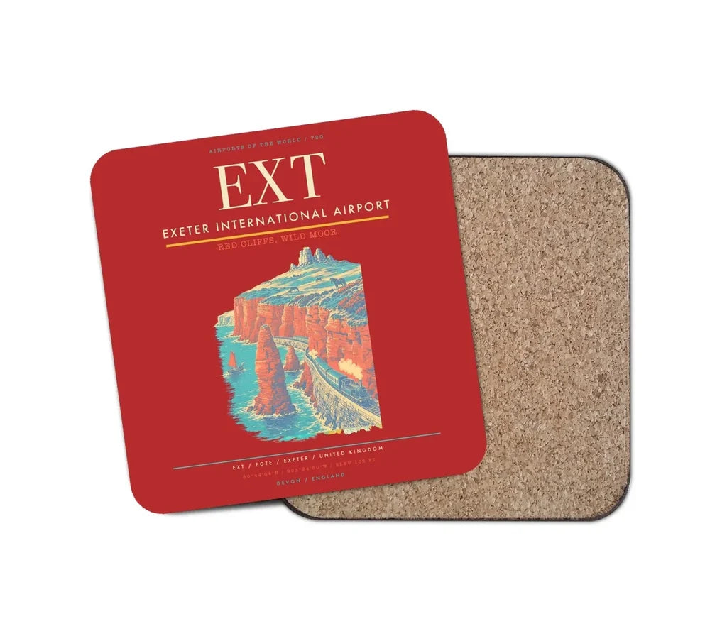 Exeter International Airport (EXT) design on red 1 piece coaster