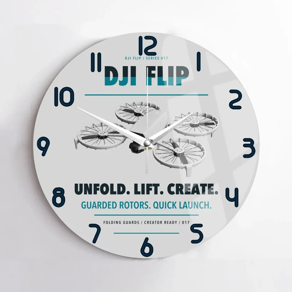 DJI Flip design on light gray no frame wall clock