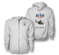 Thumbnail for Boeing AH-64E Apache Guardian design on white premium zipped hoodie, double-side print
