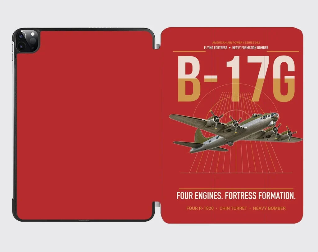 B-17G Flying Fortress design on red ipad tablet case