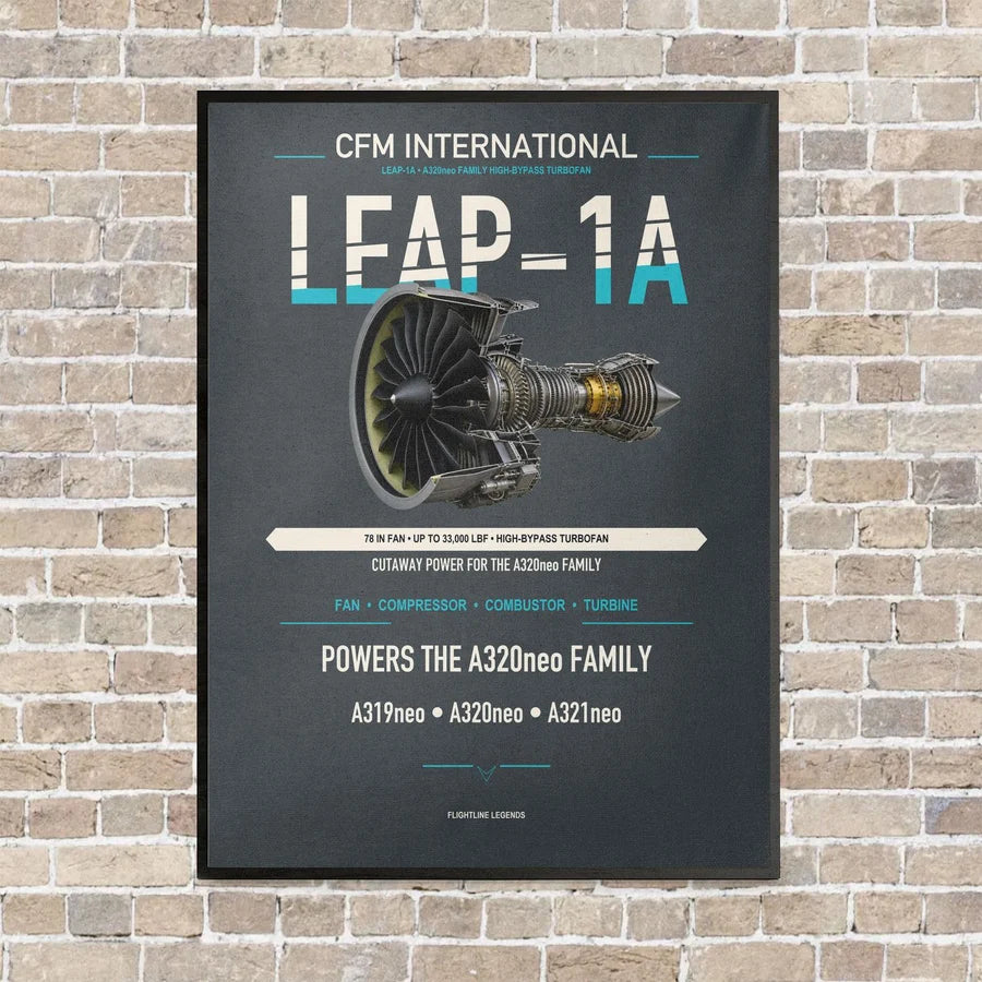 CFM LEAP-1A vertical canvas print - framed - gray background