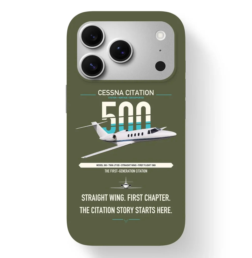 Cessna Citation 500 - Citation I design on green army magsafe iphone case, for iPhone 17 Pro