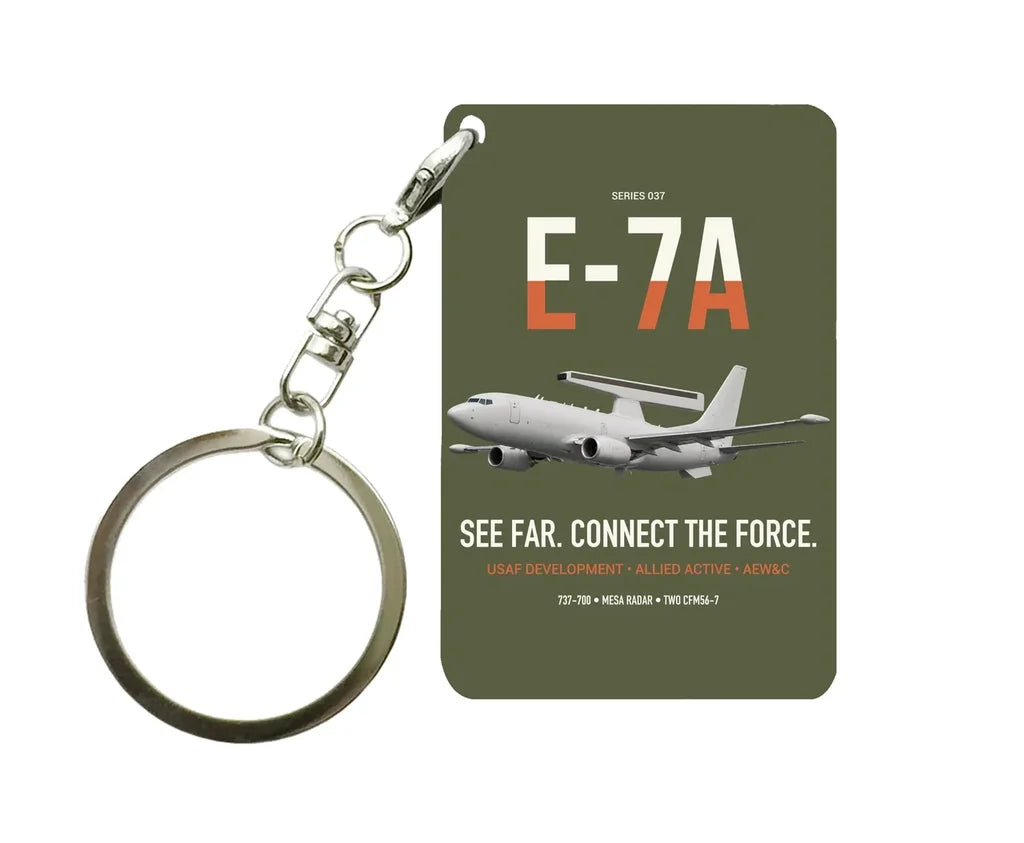 E-7A Wedgetail design on green army designed key chain, double-side print