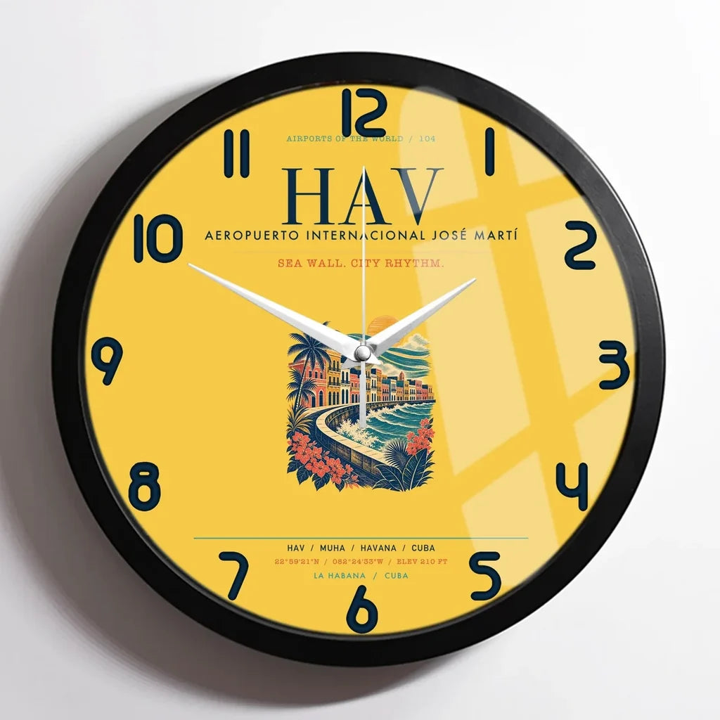 Havana José Martí International Airport (HAV) design on yellow framed wall clock