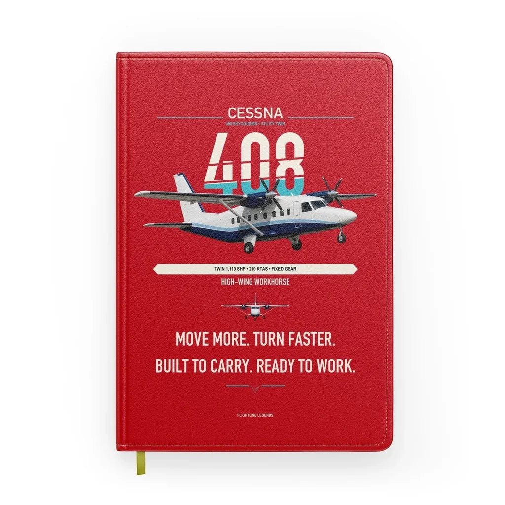 Cessna 408 SkyCourier design on red notebook