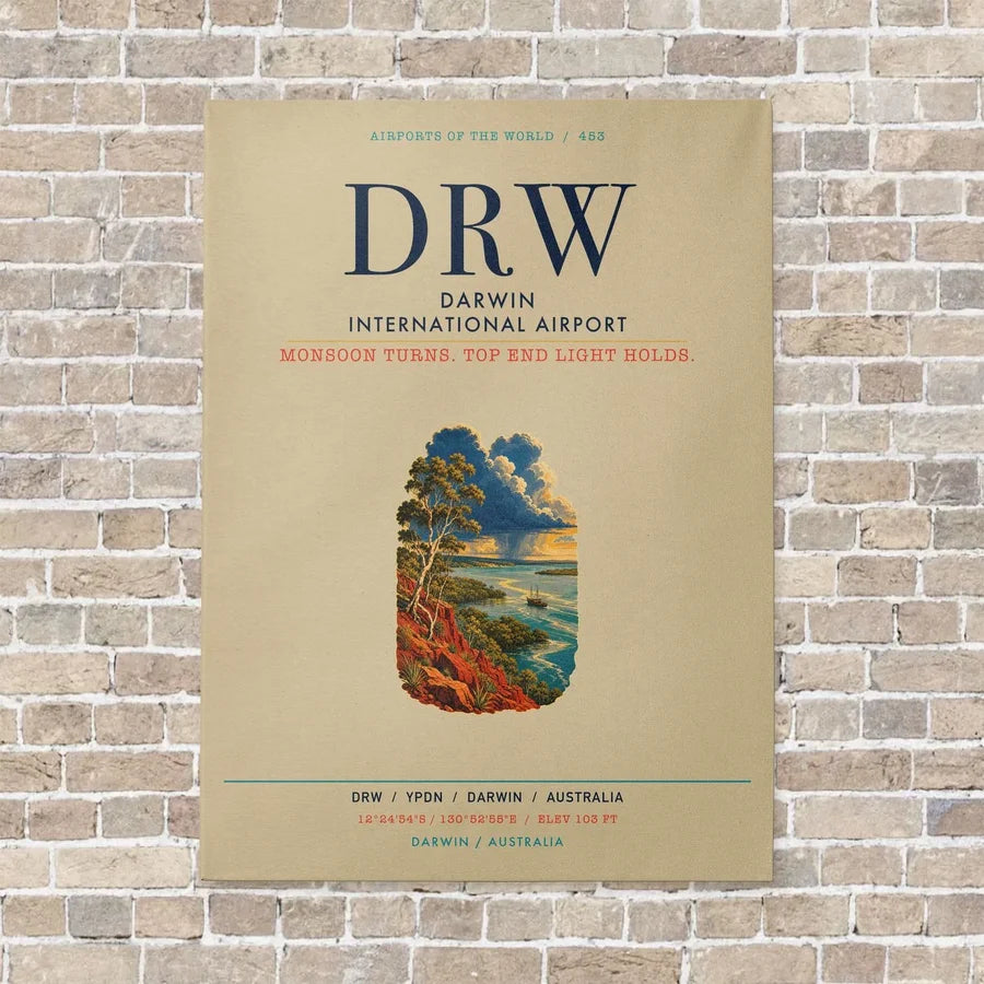 Darwin International Airport DRW vertical canvas print - no frame - beige background