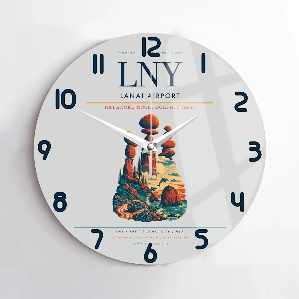 Lanai Airport (LNY) design on light gray no frame wall clock