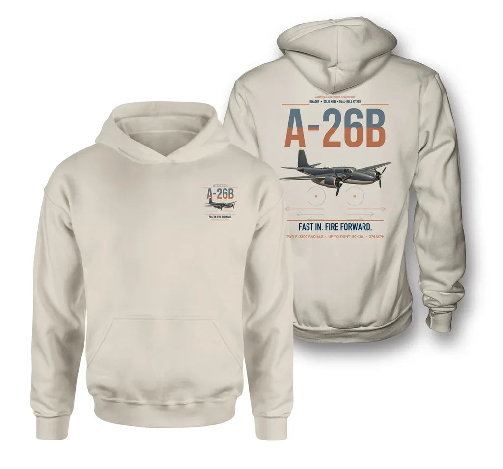 A-26B Invader design on khaki double-side hoodie