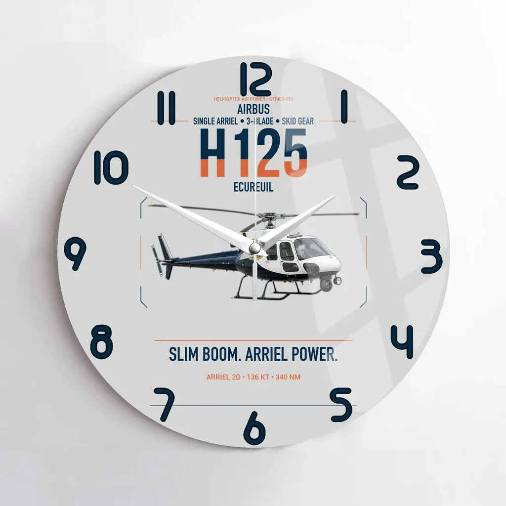 Airbus H125 design on light gray no frame wall clock