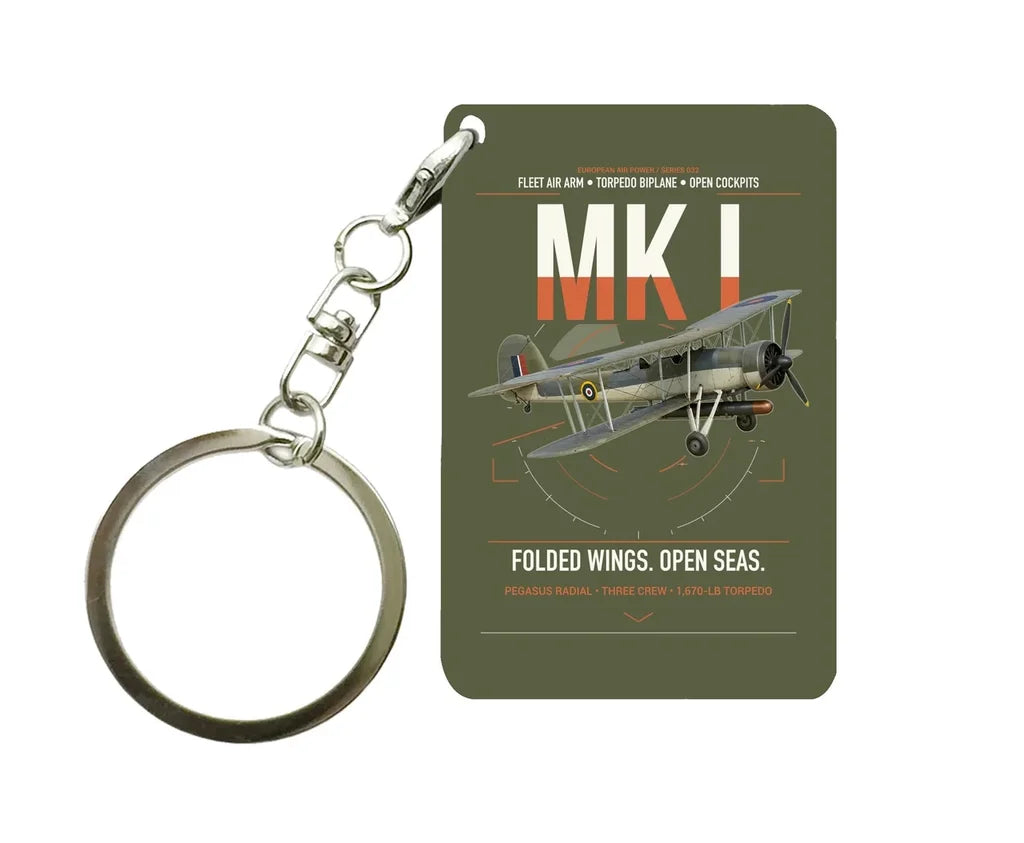 Fairey Swordfish Mk I design on green army designed key chain, double-side print