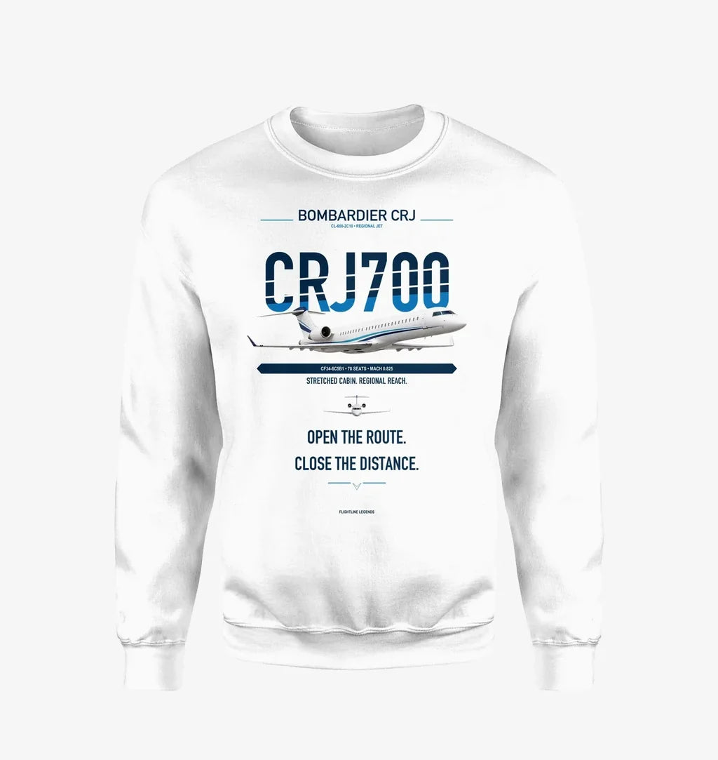 Bombardier CRJ700 design on white sweatshirt