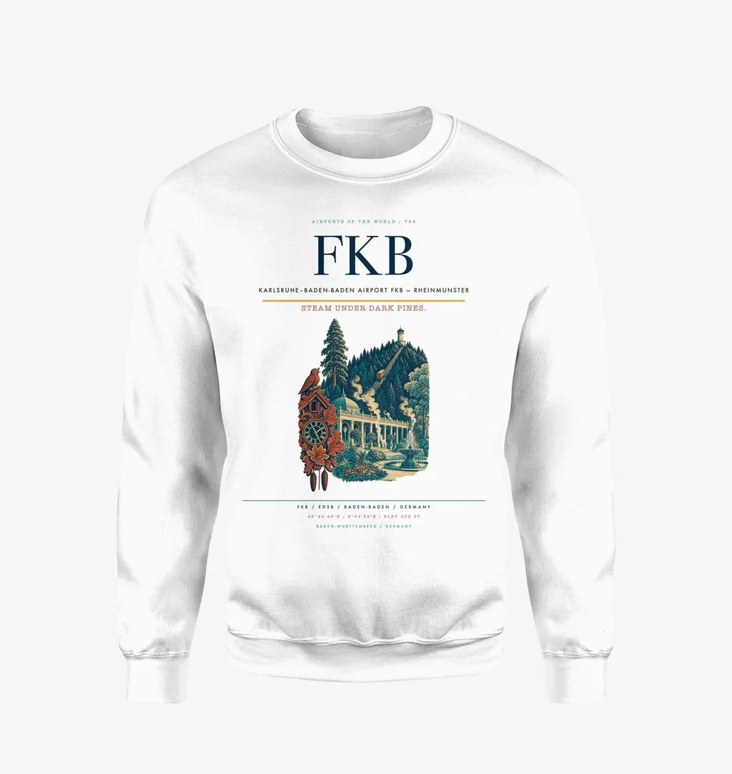 Karlsruhe–Baden-Baden Airport (FKB) design on white sweatshirt