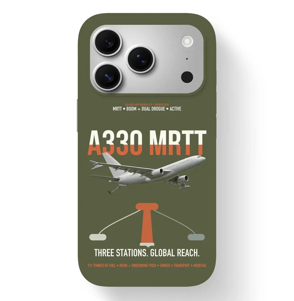 Airbus A330 MRTT design on green army magsafe iphone case, for iPhone 17 Pro