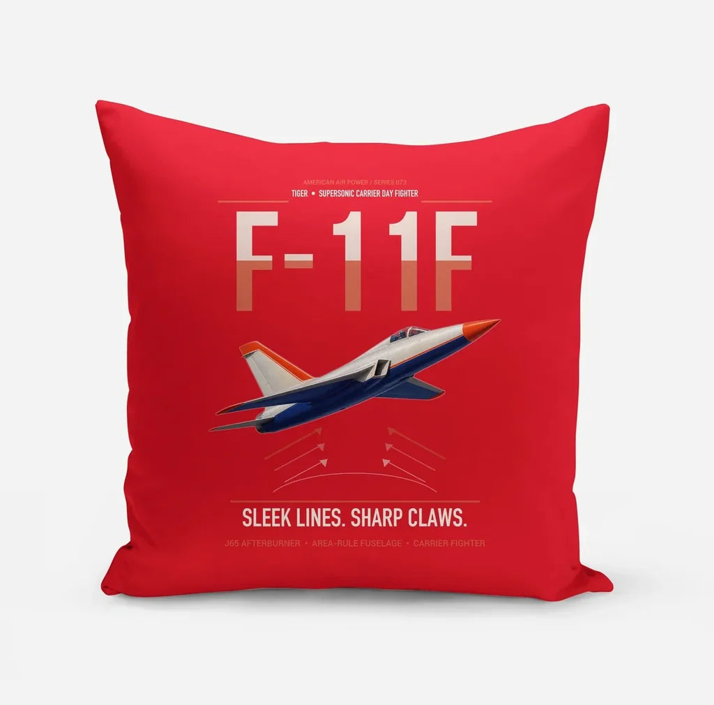 F-11F Tiger design on red pillow