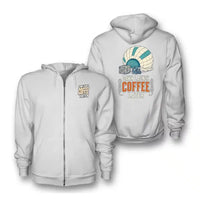 Thumbnail for SIGNAL 340 - Dawn Launch Coffee Later - Zipped Hoodie design on white zipped hoodie