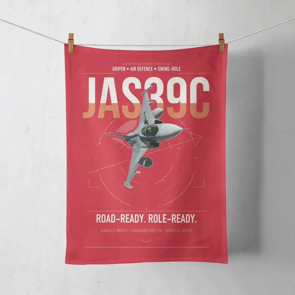 Saab JAS 39C Gripen design on red towel